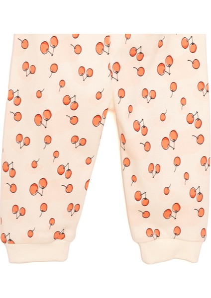 Bisiklet Yaka Vişne Desenli Kız Bebek Pijama Takımı