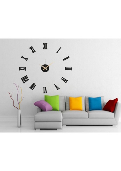 Modern 3D Siyah Roma Rakamlı Asimetrik Duvar Saati, MDF, 10 cm yüksek