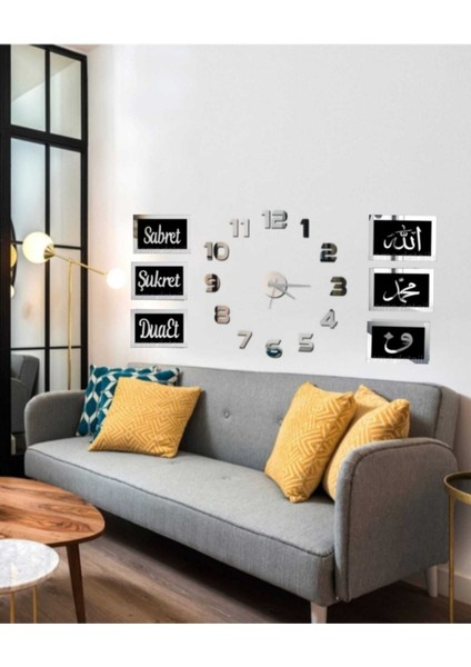 Modern 3D Latin Rakam Duvar Saati ve İlham Panosu, Siyah-Gümüş, 14x30