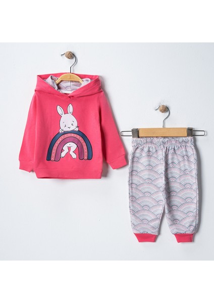 Tuggilife Tavşan Desenli Kapüşonlu Bebek Pijama Takımı