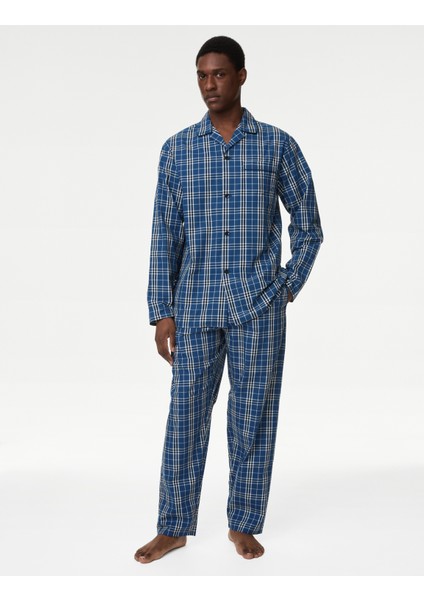 Saf Pamuklu Uzun Kollu Pijama Takımı