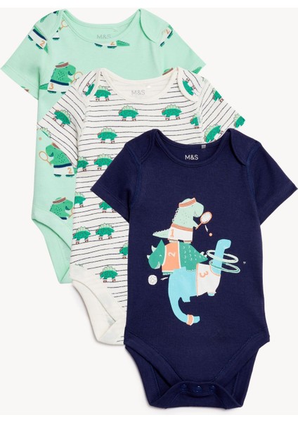 Saf Pamuklu 3'lü Bodysuit (0-3 Yaş)