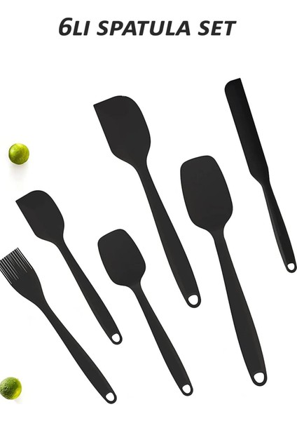 Siyah 13 Parçalık Silikon ve Teflon Plastik Spatula Seti - Yüksek Isıya Dayanıklı ve Yapışmaz Silik