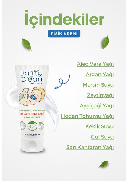 Born & Clean Organik Bebek Pişik Kremi - 75ML