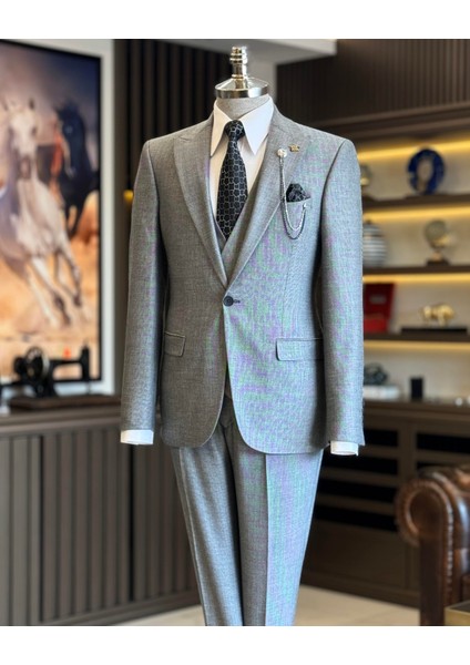 İtalyan Stil Ceket Yelek Pantolon Takım Elbise Siyah T12863