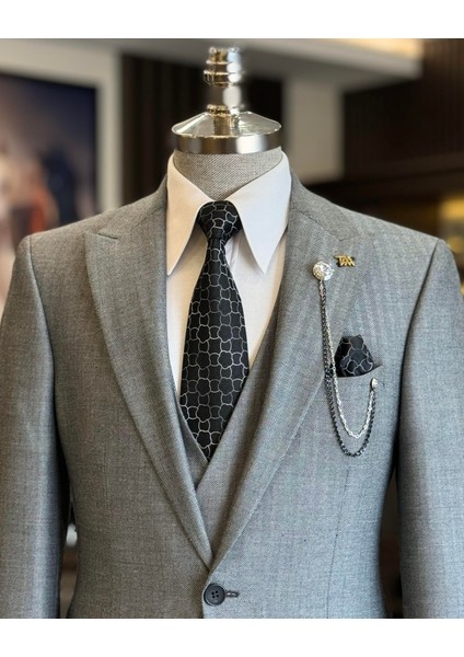İtalyan Stil Ceket Yelek Pantolon Takım Elbise Siyah T12863
