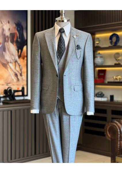 İtalyan Stil Ceket Yelek Pantolon Takım Elbise Siyah T12863