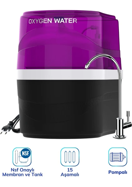 Oxygen Water Prime Pro 15 Aşamalı Pompalı Ph Alkali Mineral Filtreli Çelik Su Tanklı Su Arıtma Cihazı