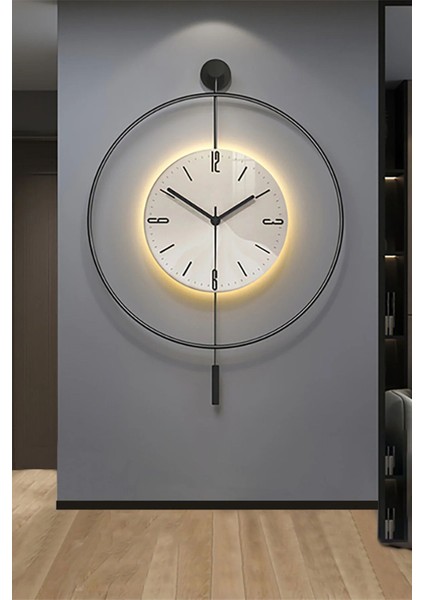 Modern siyah metal duvar saati, LED kristal, 60x80 cm, 3 pil ile çalışır