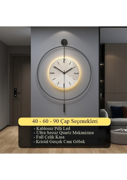 Modern siyah metal duvar saati, LED kristal, 60x80 cm, 3 pil ile çalışır