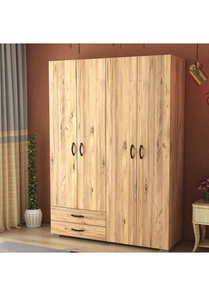 Heybeli 4 Kapak 2 Çekmece Gardırop - Atlantik Çam - 120 cm