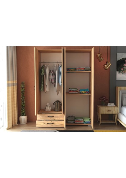Heybeli 4 Kapak 2 Çekmece Gardırop - Atlantik Çam - 120 cm modelleri