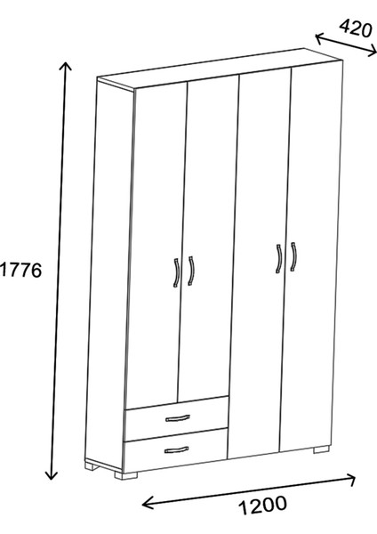 Heybeli 4 Kapak 2 Çekmece Gardırop - Atlantik Çam - 120 cm fırsatları