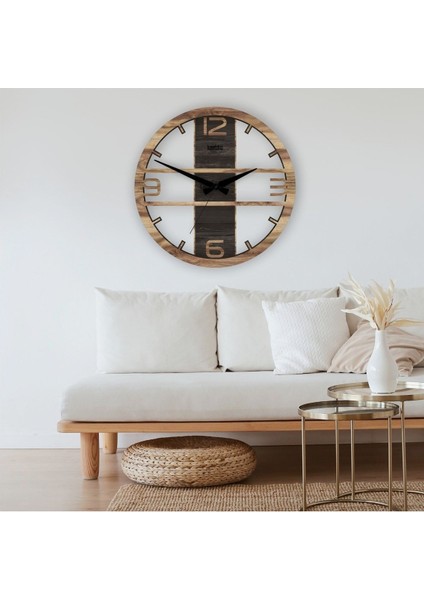 Sessiz ahşap duvar saati, modern tarz, 42cm, kahverengi, şık ve zarif tasarım