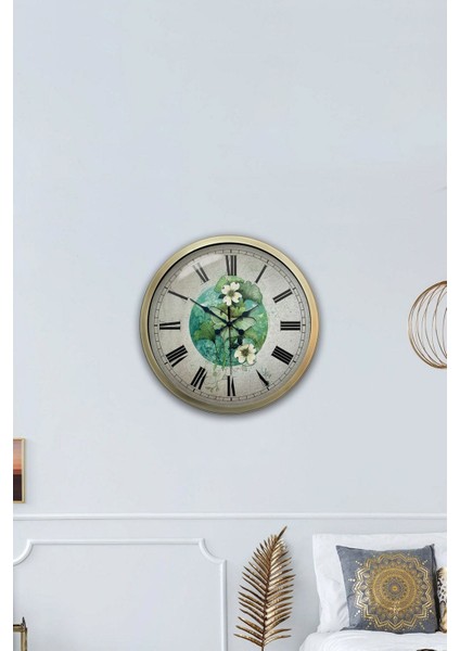 40 cm Çok Renkli Modern Metal Çiçekli Dekoratif Duvar Saati