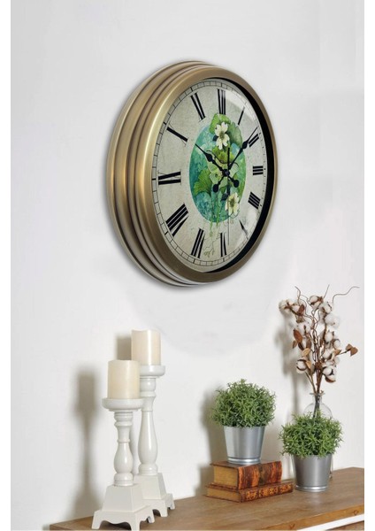 40 cm Çok Renkli Modern Metal Çiçekli Dekoratif Duvar Saati