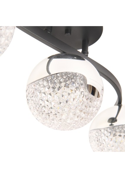 Nisa Luce Bodrum 3'lü Taşlı LED Plafonyer Avize - Siyah / Krom - 40 cm