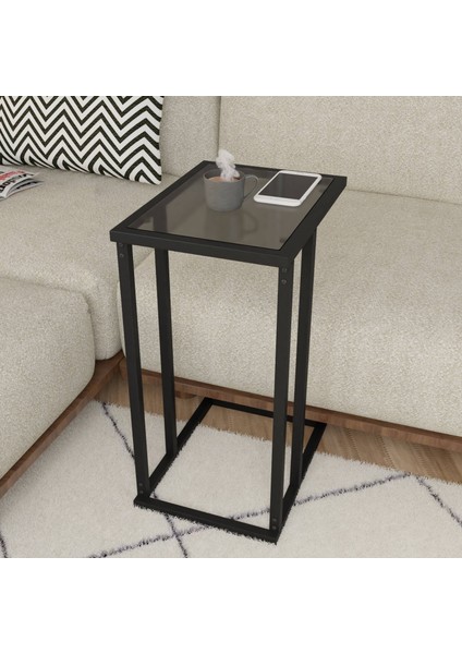 Füme Camlı C Sehpa - Siyah / Füme - 60 cm modelleri