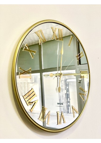 Altın Renkli Roma Rakamlı Modern Aynalı Duvar Saati, Şık ve Estetik Tasarım, 50x48 cm modelleri