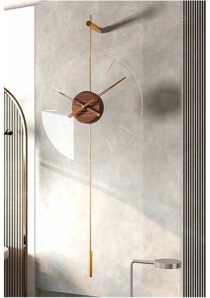 Modern büyük altın renkli metal ve cam duvar saati, şık ve minimalist tasarım, 33x85cm