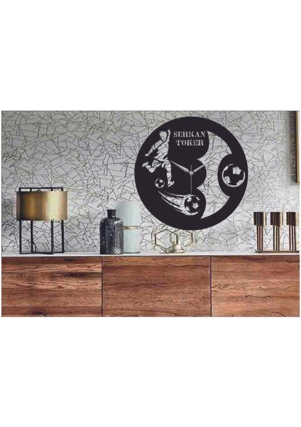 Futbol Temalı Ahşap Duvar Saati, Kişisel Dekor, Siyah, 50x50, Materyal: Ahşap fiyatları