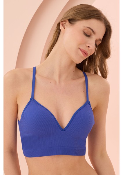 Saks Mavi Dikişsiz Dolgusuz Sütyen