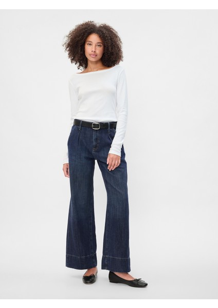 Kadın Mavi High Rise Wide-Leg Jean Pantolon