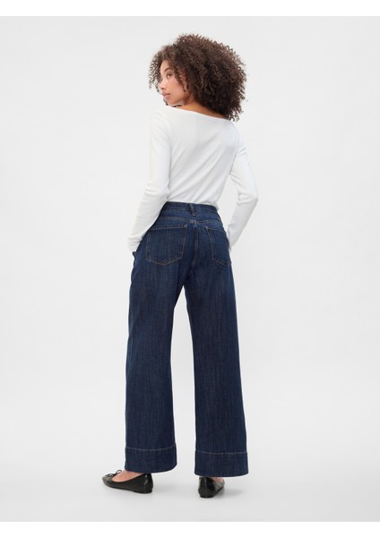 Kadın Mavi High Rise Wide-Leg Jean Pantolon fırsatları