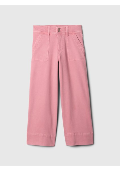 Kız Çocuk Pembe High Rise Stride Wide-Leg Ankle Jean Pantolon