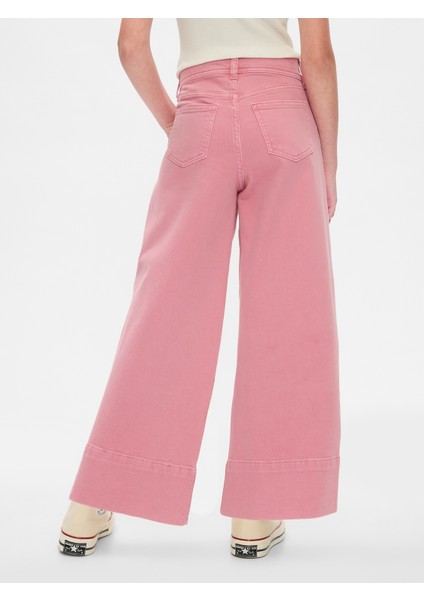 Kız Çocuk Pembe High Rise Stride Wide-Leg Ankle Jean Pantolon