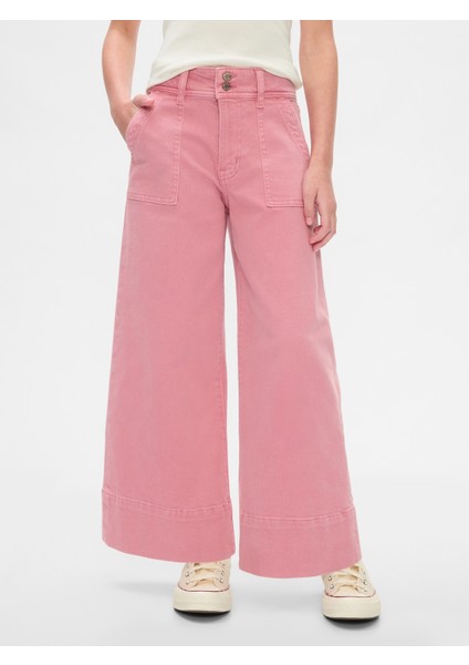 Kız Çocuk Pembe High Rise Stride Wide-Leg Ankle Jean Pantolon
