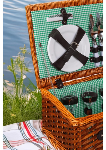 Picno Italy 4 Kişilik Hasır, Yeşil Astarlı, Aksesuar Sepeti İle Taşınabilir Piknik Sepeti fiyatları