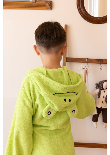 Kapüşonlu Çocuk Bornozu,pamuklu,kulaklı,hayvan Figürlü-Kurbağa modelleri