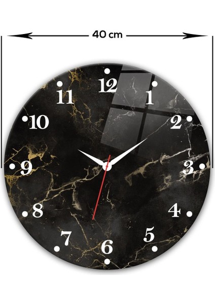 Şık Siyah Mermer Cam Saat, 40 cm çap, modern ve zarif tasarım fırsatları