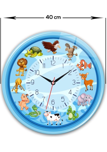 Mavi Çocuk Odası Cam Saati, 40cm çap, şık ve kullanışlı tasarım modelleri