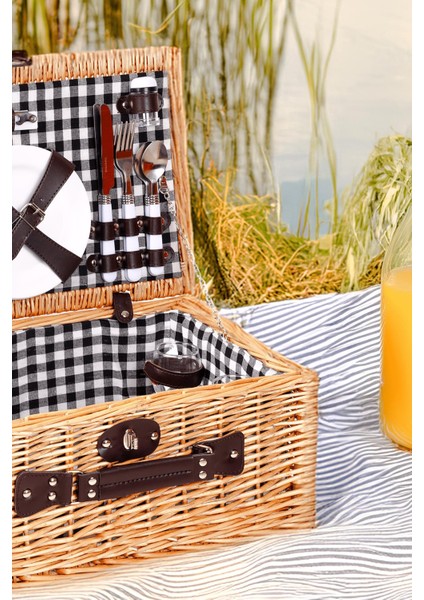 Picno Italy 4 Kişilik Hasır, Siyah Astarlı, Aksesuar Sepeti İle Taşınabilir Piknik Sepeti fiyatları