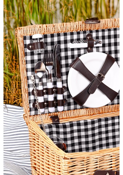 Picno Italy 4 Kişilik Hasır, Siyah Astarlı, Aksesuar Sepeti İle Taşınabilir Piknik Sepeti fırsatları