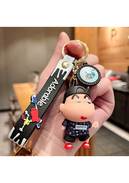 Crayon Shin-Chan Siyah Şapka Çanta Dekorasyonu Küçük Anahtarlık (Yurt Dışından)