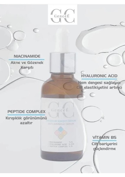 Gencee Dolgunlaştırıcı ve Kırışık Karşıtı Hyalüronik Asit Serum (%5 Peptide ve Niacinamide) 30 ml