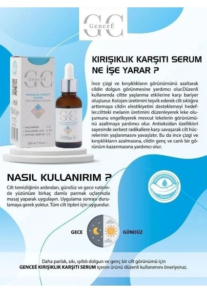Gencee Dolgunlaştırıcı ve Kırışık Karşıtı Hyalüronik Asit Serum (%5 Peptide ve Niacinamide) 30 ml