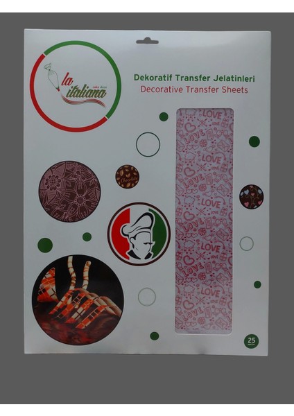Chocolate Transfer Sheets 40X25 Love Kırmızı (25 Adet)