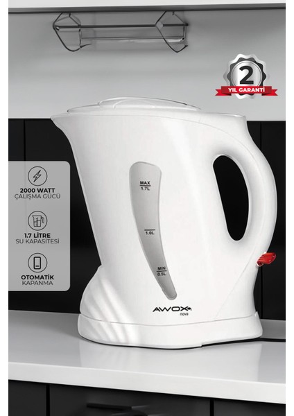 Nova Kettle Beyaz, 2000 W 1.7 Lt Su Isıtıcısı