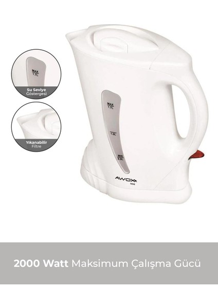 Nova Kettle Beyaz, 2000 W 1.7 Lt Su Isıtıcısı