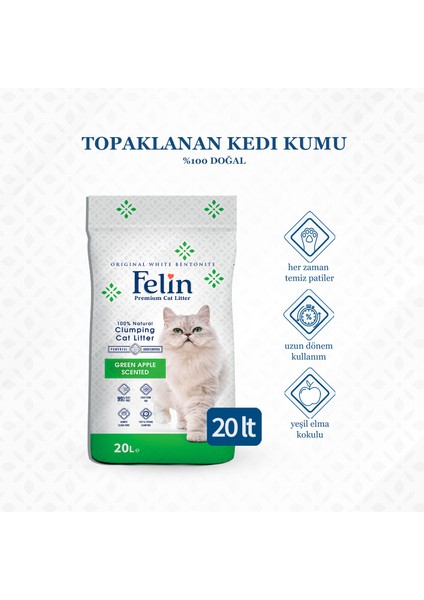 Green Apple Yeşil Elma Kokulu Topaklanan Ince Taneli Kedi Kumu 20 Lt fiyatları