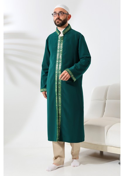Yeşil Erkek Namaz Elbisesi Işlemeli Hakim Yaka Imam Cübbesi modelleri