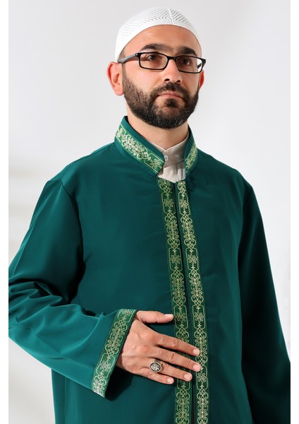 Yeşil Erkek Namaz Elbisesi Işlemeli Hakim Yaka Imam Cübbesi indirimleri