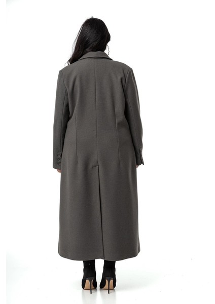 Büyük Beden Ceket Yaka Torba Cepli Astarlı Uzun Gri Kaşe Kaban modelleri