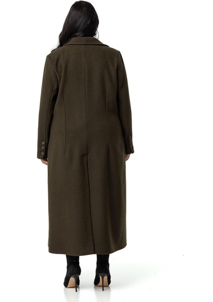 Büyük Beden Ceket Yaka Torba Cepli Astarlı Uzun Haki Kaşe Kaban modelleri