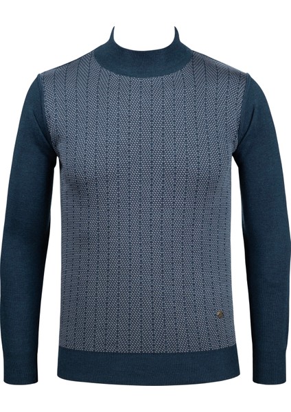 Erkek Yarım Balıkçı Yaka Triko Kazak Desenli Kol ve Bel Lastikli Çelik Örgü Klasik Kalıp - 5007B