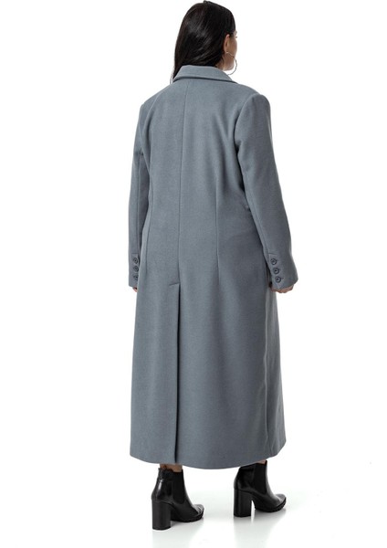 Büyük Beden Ceket Yaka Torba Cepli Astarlı Uzun Mavi Kaşe Kaban modelleri